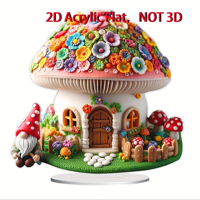 

1pc 2d Flat Acrylic Flowers And Mushrooms Cottage - Fairy Acrylic Decoration, Suitable For Garden Or Indoor Display, Gift