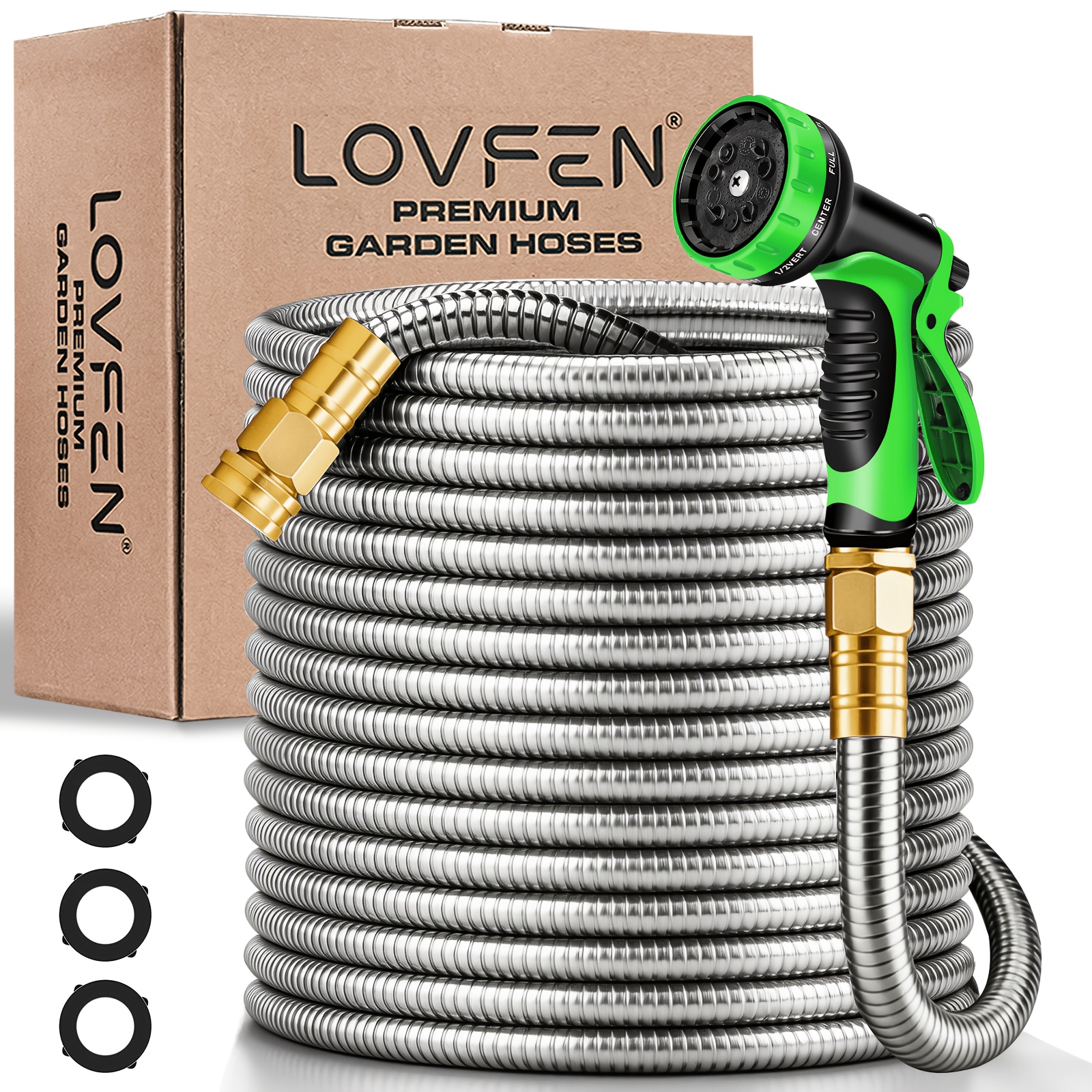 lovfen 100ft stainless steel garden hose set durable water hose   strong flexible lightweight and rust resistant   yard outdoor rv applications offered in 25ft 50ft 75ft 100ft 150ft