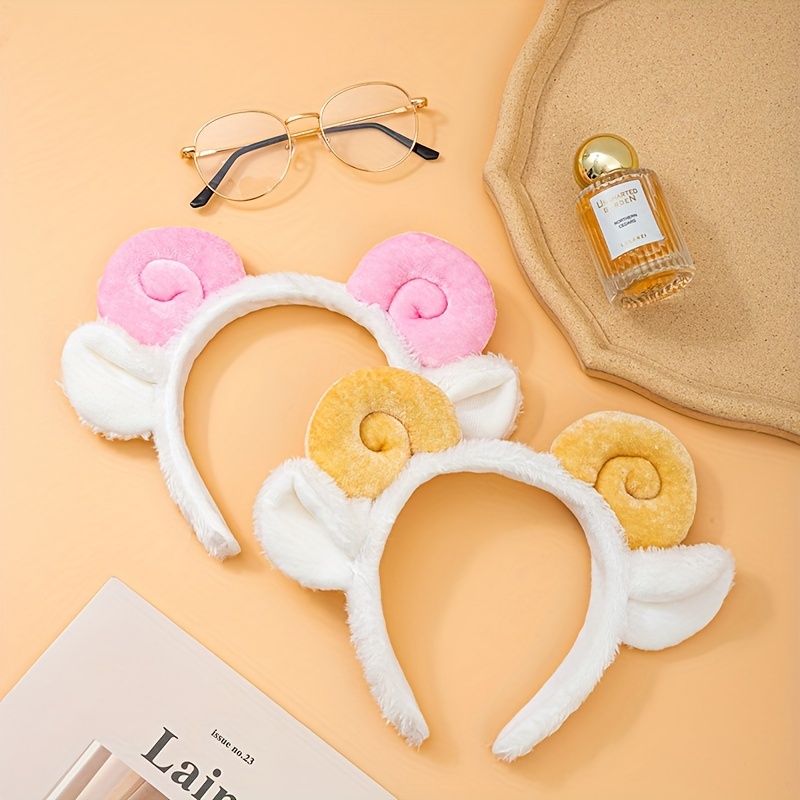 

Elegant Sweet-style Polyester Faux-fur Sheep Horn Headbands - Festive Lamb Ears Dress Up Hairbands For Easter, Christmas, Parties - Solid Color Fashion Headwear Accessory, Single Piece