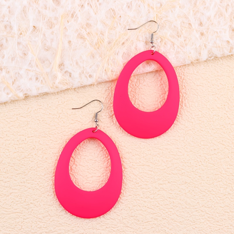 2pcs Hollow-Out Candy-Colored Oval Acrylic Earrings