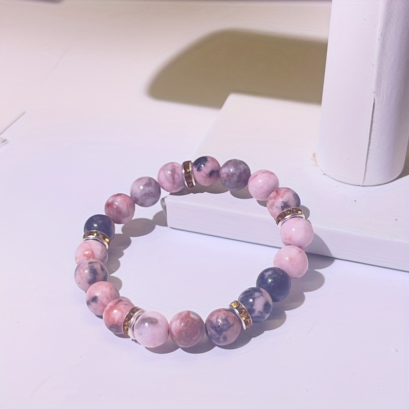 

Fashion Natural Stone Beaded Bracelet - 1pc, 8mm Frosted Pink Zebra Jasper, Unisex Stretch Accessory, Elegant Jewelry Gift For Men And Women