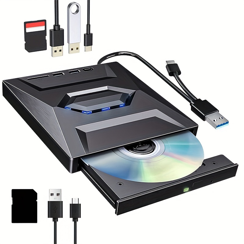 

External Dvd Drive, Usb 3.0, Portable, Compatible With Type-c, Cd/dvd +/-rw Disk Drive, External Dvd Player, Cd/dvd Rom Burner Reader Compatible With Laptops Desktops Windows Linux Ios Black