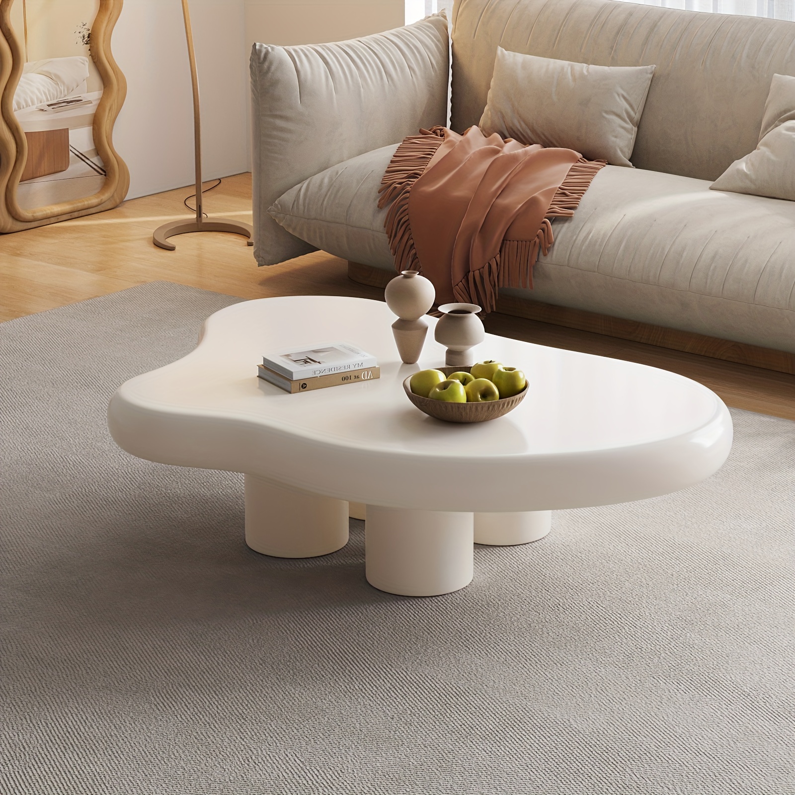 

Modern White Table – Unique Irregular Shape, 4-leg Room Or Coffee Area, 35.82 Inches, Minimalist Style With Rounded Edges And Sleek