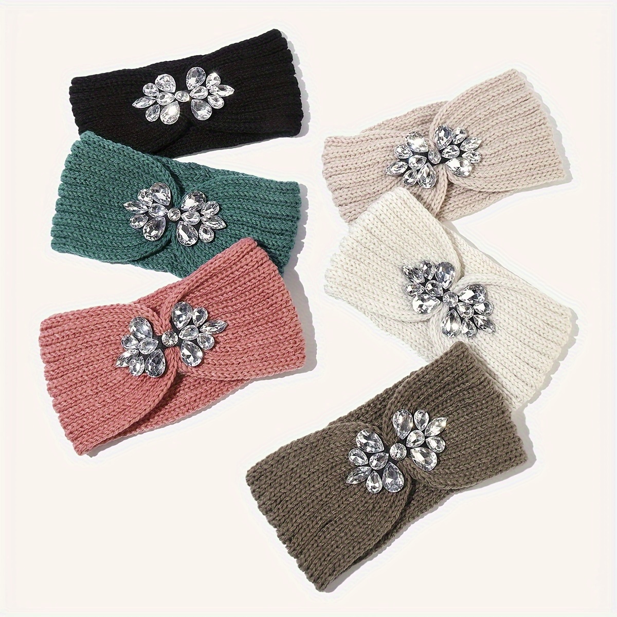 

Elegant Rhinestone-embellished Knit Headband - Warm, Stretchy Ear Warmer For Women | Perfect For Yoga, Sports & Face Washing