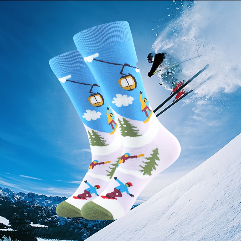 

Winter Skiing Mid-calf Socks, Unisex Polyester 80% Elastane 20%, Knit Fabric, Hand Wash, Print, Outdoor Sports Casual Socks