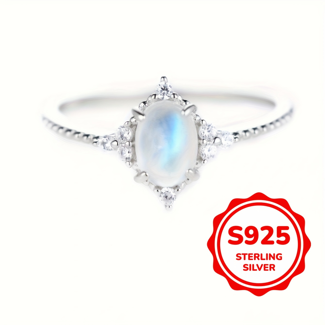 Handcrafted S925 Silver Rhombus Ring with Oval Moonstone