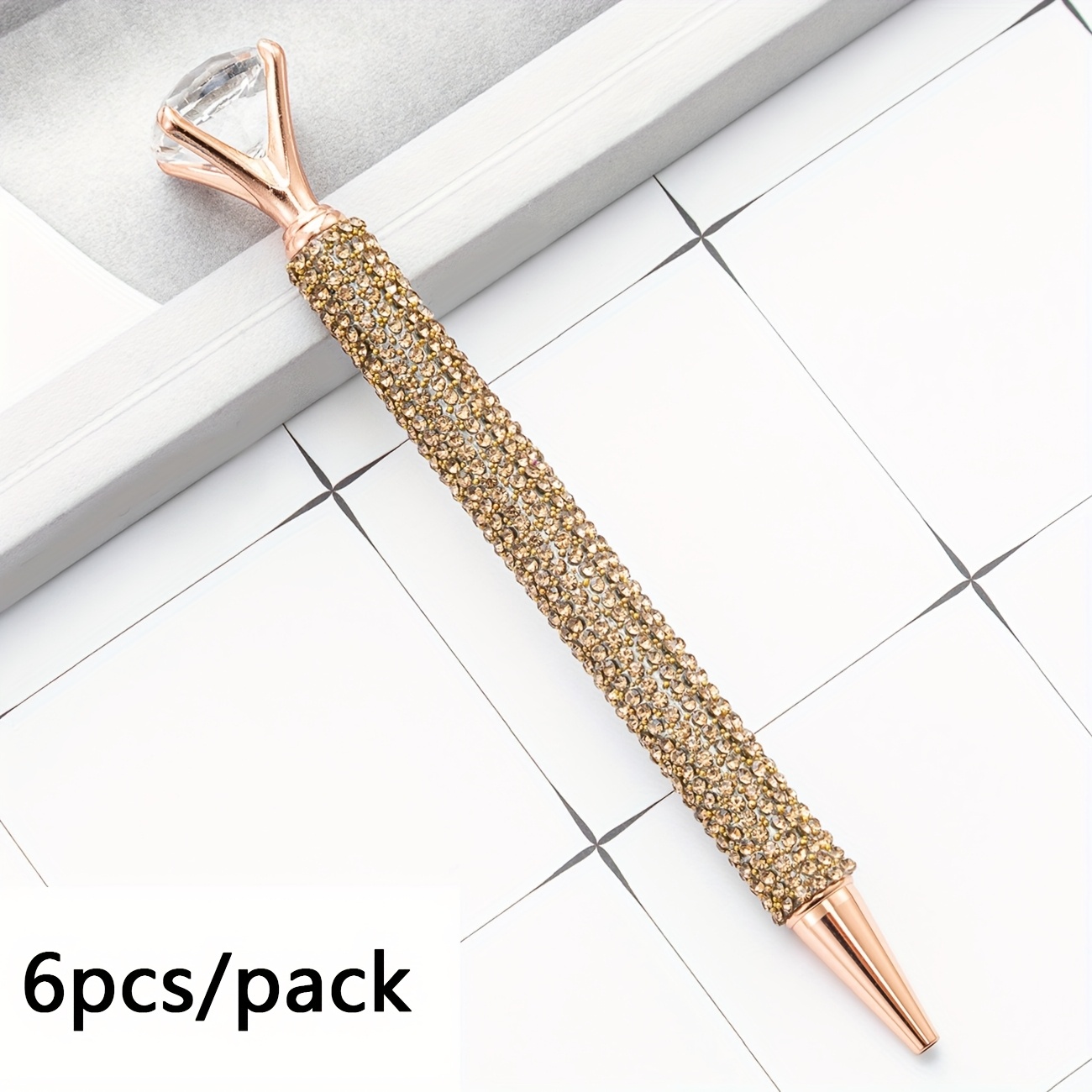 Image of 6pcs Large Diamond Pens Crystal Rhinestone Ballpoint Pens With Black Ink Stretch Bridal Party Favors Office Supplies Birthday Gifts For Women Rose Stationery