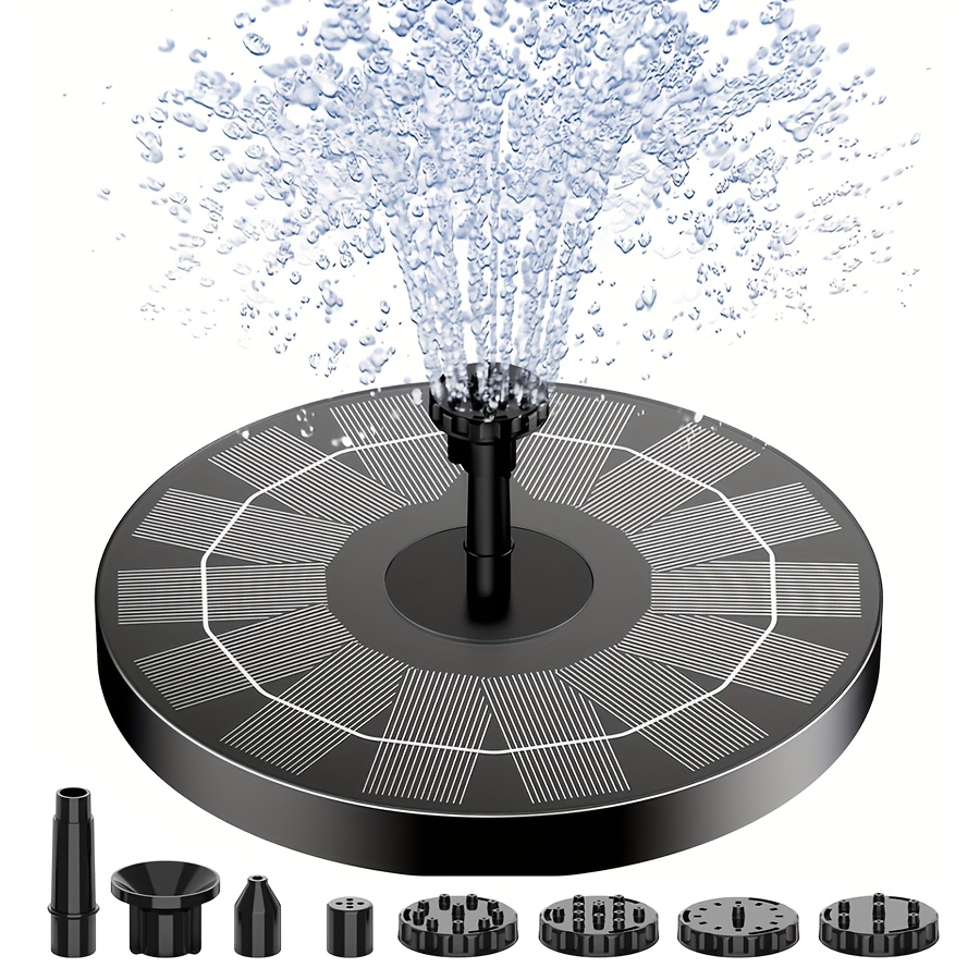 TEMU Ipx8 Solar Fountain Pump With 6 Nozzles, Solar Powered Outdoor Water Fountain For Bird Bath, Garden, Pond, Pool And Aquarium