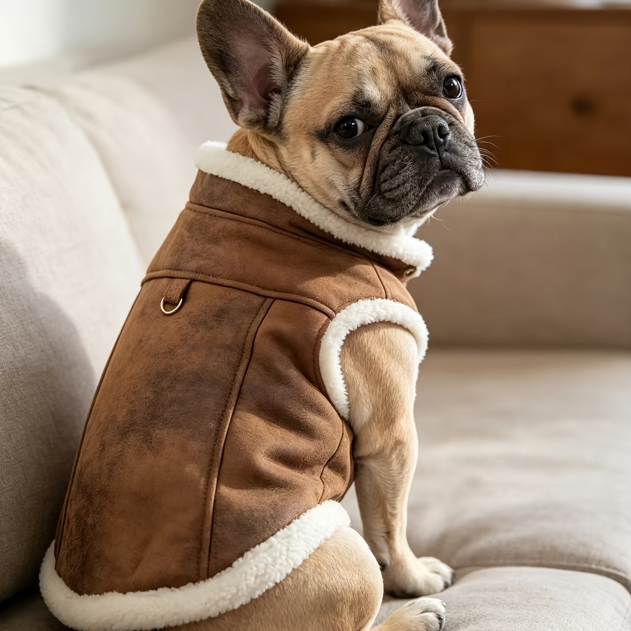 TEMU 1pc Winter Dog Coat, Zippered Fleece-lined Pet Jacket, Warm Brown Vest For Small To Medium Dogs, Cold Weather Pet Apparel, Comfortable Outdoor