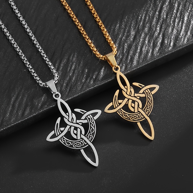 Unisex Irish Celtic Moon Witch Knot Pendant Necklace