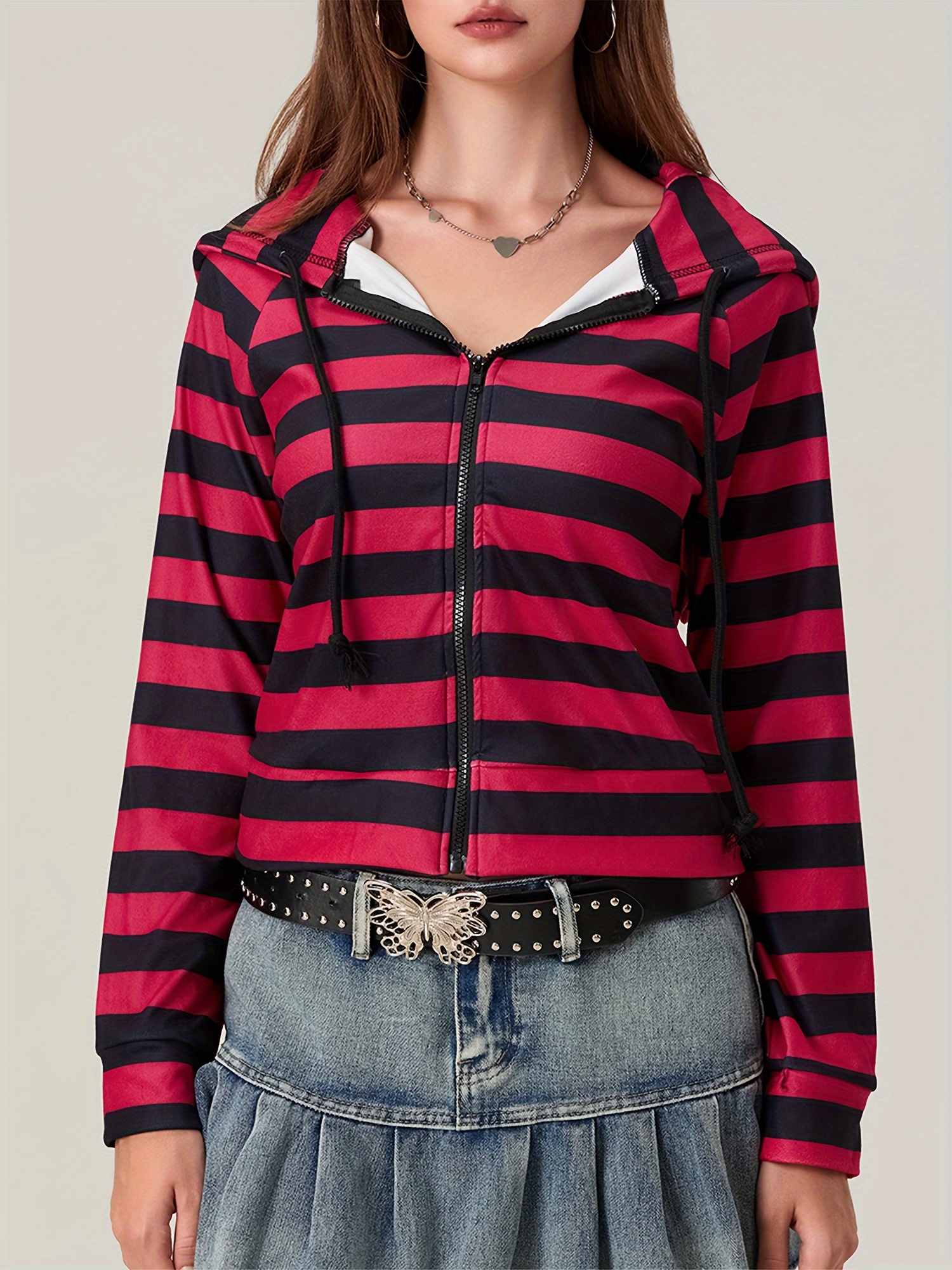 y2k striped zip hoodies e girl mall goth - Temu