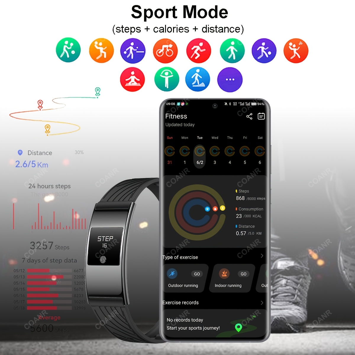 Compatible Sports Smartwatch for iPhone and Android