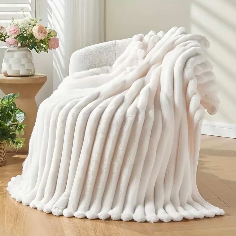 Image of High Qulity Versatile Faux Rabbit Double-layer Leisure Imitation Fur Throw Blanket, For Pinic, Napping, Camping, Hiking Fishing, , Machine Washable, Light Brown, Perfect For Office
