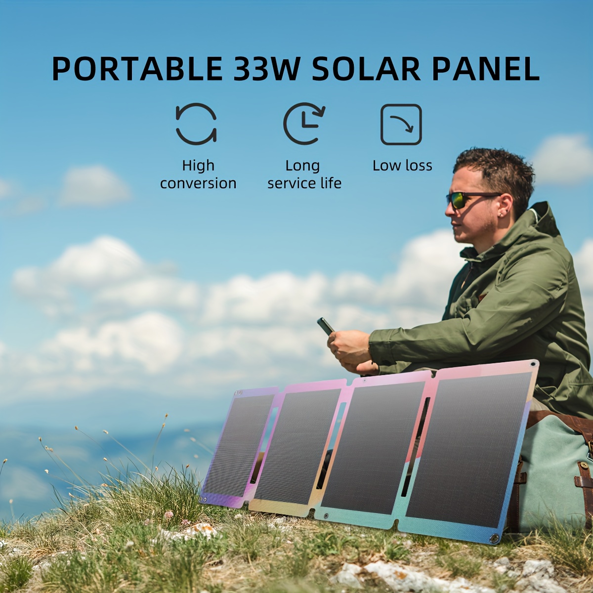 outdoor camping high-  33w solar panel, home mobile phone power bank solar power   power supply, portable folding solar charging panel, solar panels for camping, solar car charger,  , solar panel with battery, solar camping, emergency power supply, outdoor charging solution, lightweight panel,  , high  panel, weatherresistant material, solar charger, campers and  ,   Product details 2