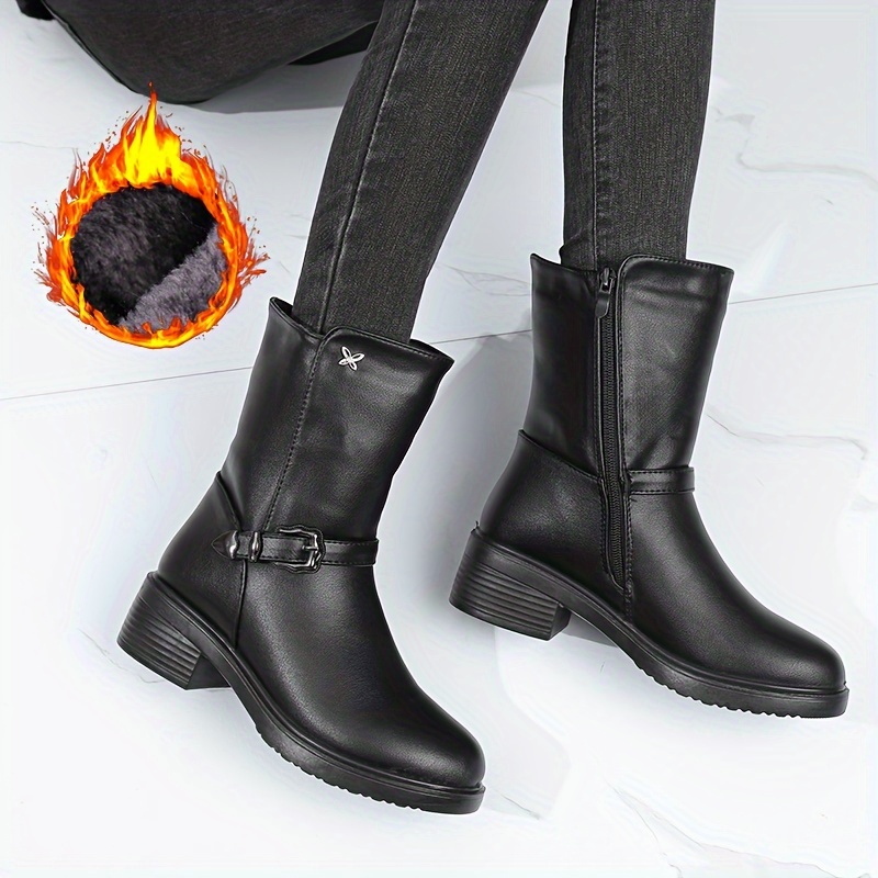botas femininas de    , botinhas curtas forradas com pelúcia para   no inverno 8