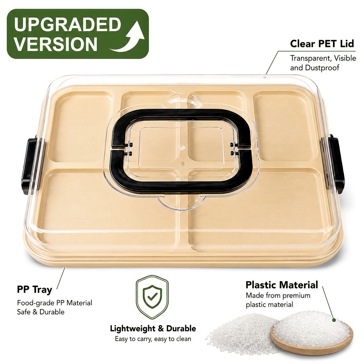 TEMU 2pcs Plastic Tray Cheese Board Set (1pc Plastic Tray And 1pc Lid) With Handle Tray With Lid - Upgraded Plastic Pp Material Lighter And More