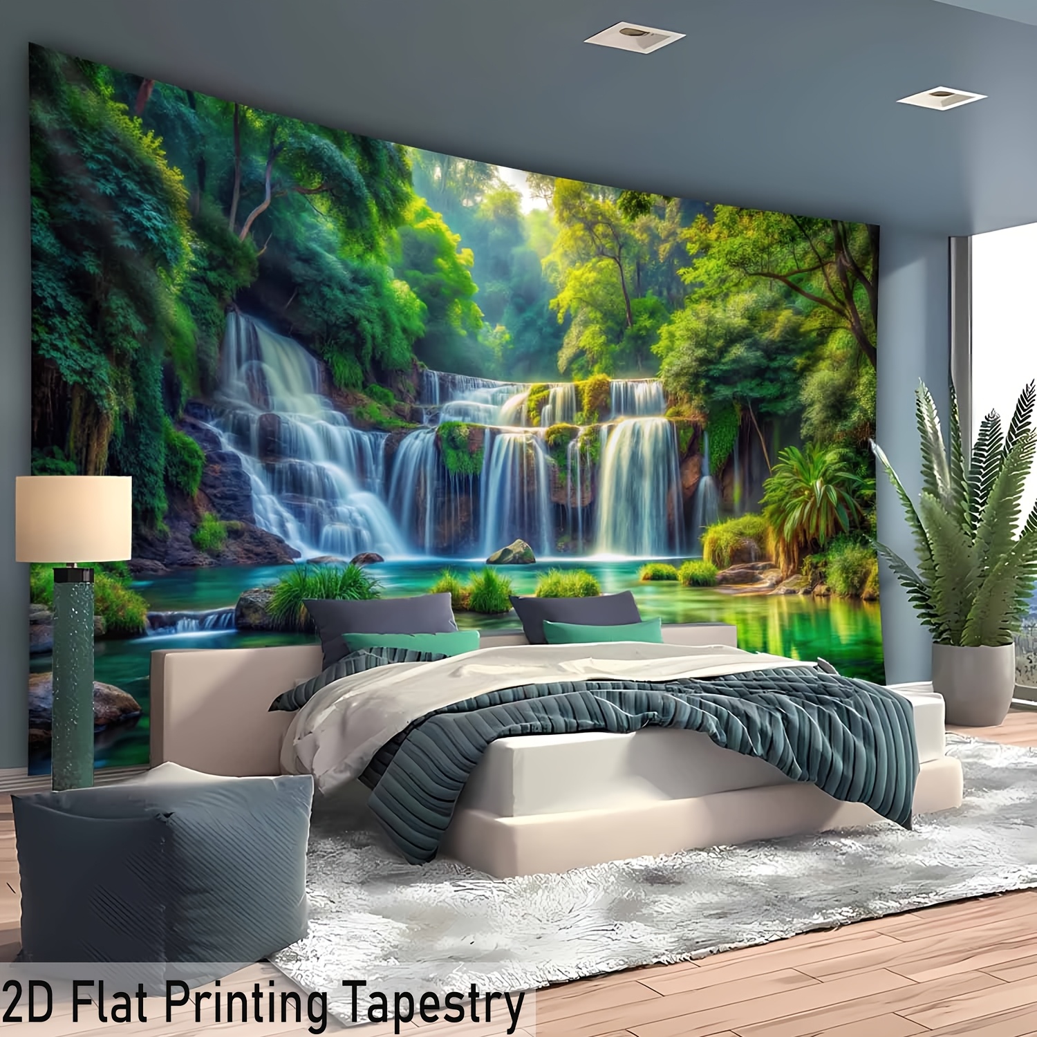 Grande tenture murale forêt cascade nature déco avec fixations_voghion.com