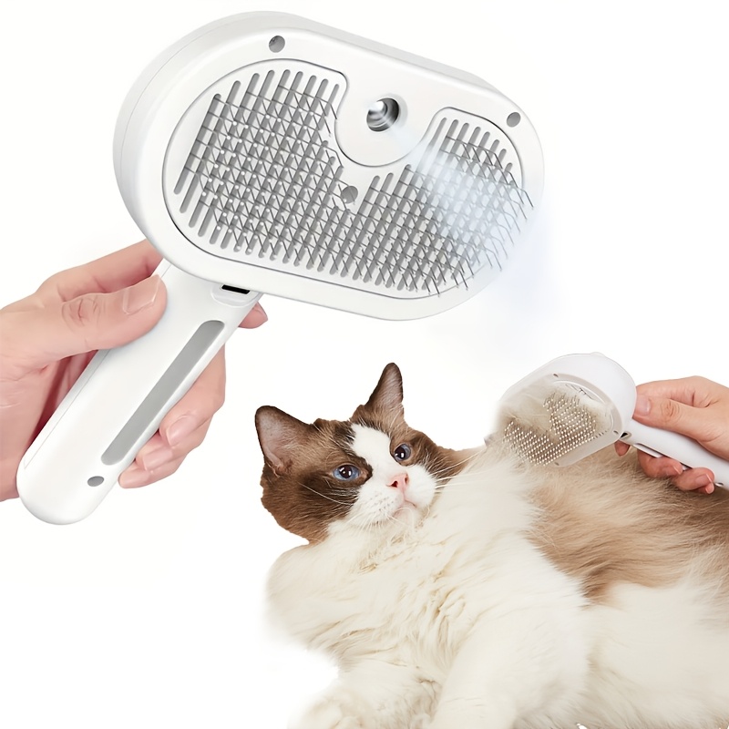TEMU 1pc 3-in-1 Cat Grooming Brush With Steam And Release Button, Suitable For Indoor Pet Dog Hair Removal And Shedding