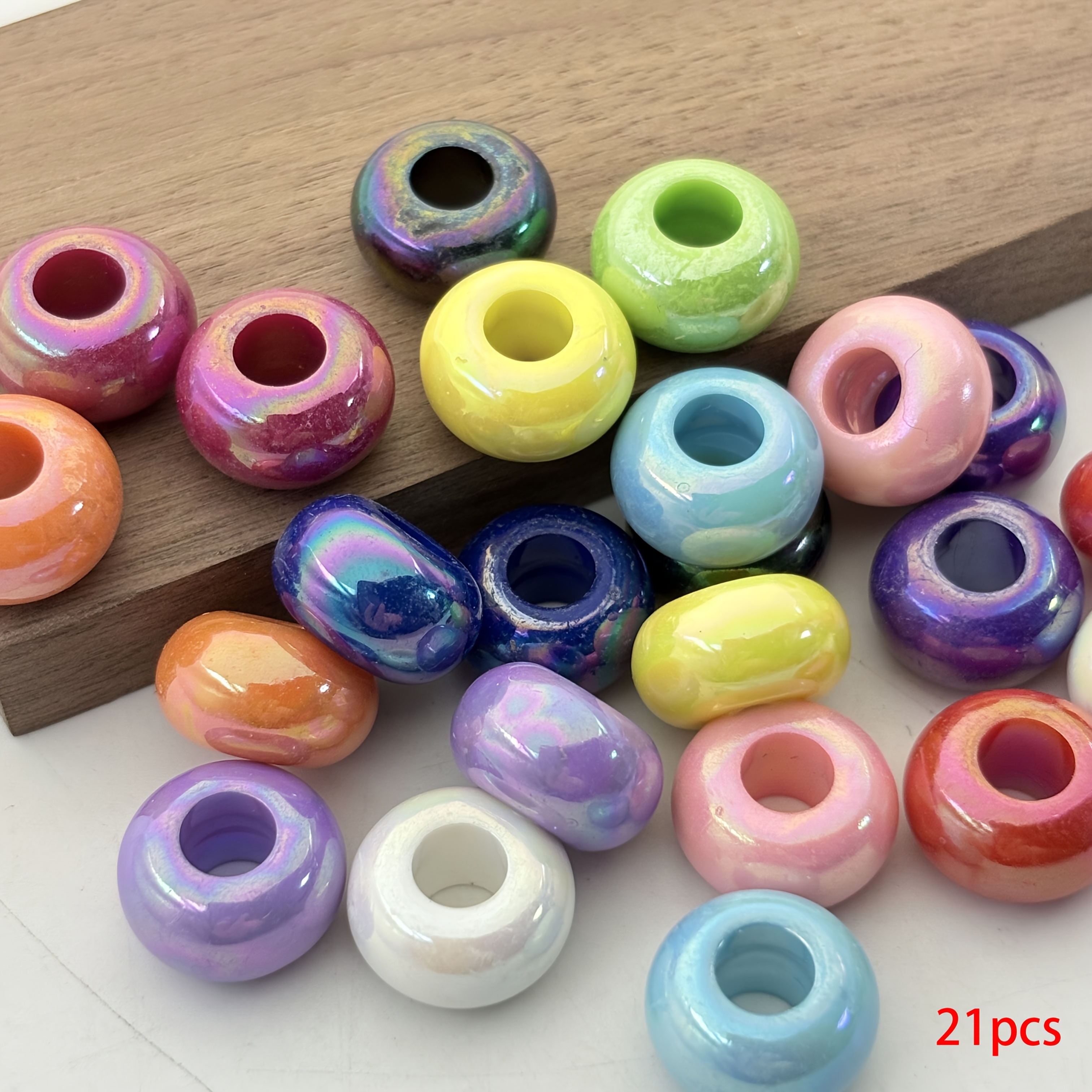 TEMU 21 piezas de cuentas acrílicas y redondas de 8*14 mm con revestimiento de color - Aptas para hacer cuentas decorativas de bricolaje - Accesorios