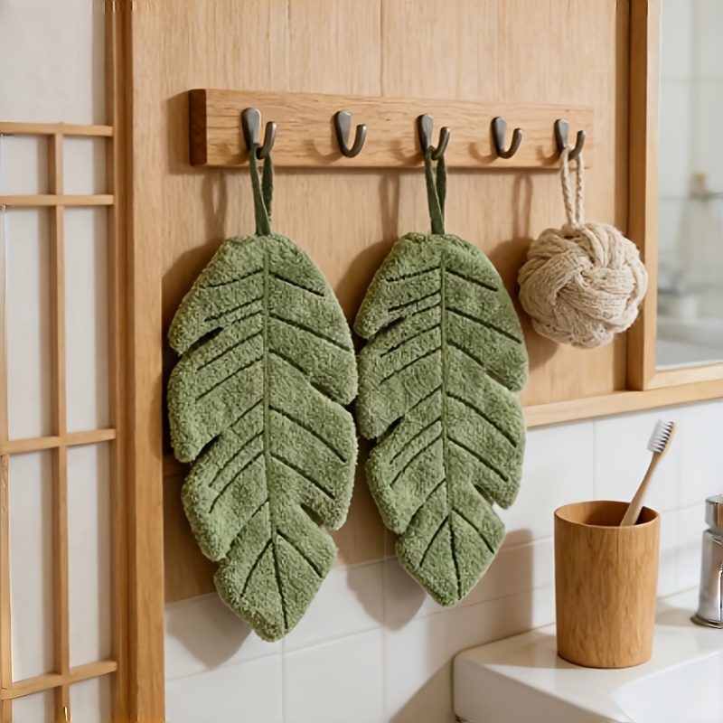 TEMU 2pcs Set Of Banana Leaf Shaped Hand Towels, Thickened Hanging Towels, Multi-use Cleaning Towels For Bathroom And Kitchen, Hanging Towels, Home