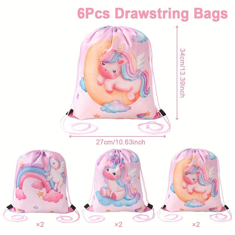 6pcs Rainbow Unicorn Drawstring Backpack, Durable Polyester Bag With Pastel Rainbow, Secure Drawstring Closure For, Travel, Gym, Birthday Party Favors, Unicorn Backpack, Gym Accessory