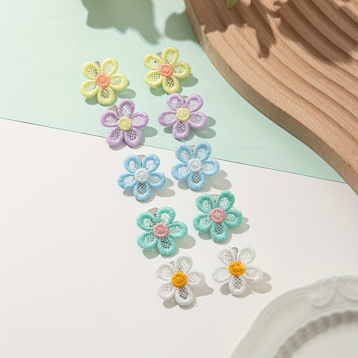 Image of 10pcs Elegant Embroidered Hollow Flower Hair Clips Suitable For Going Out