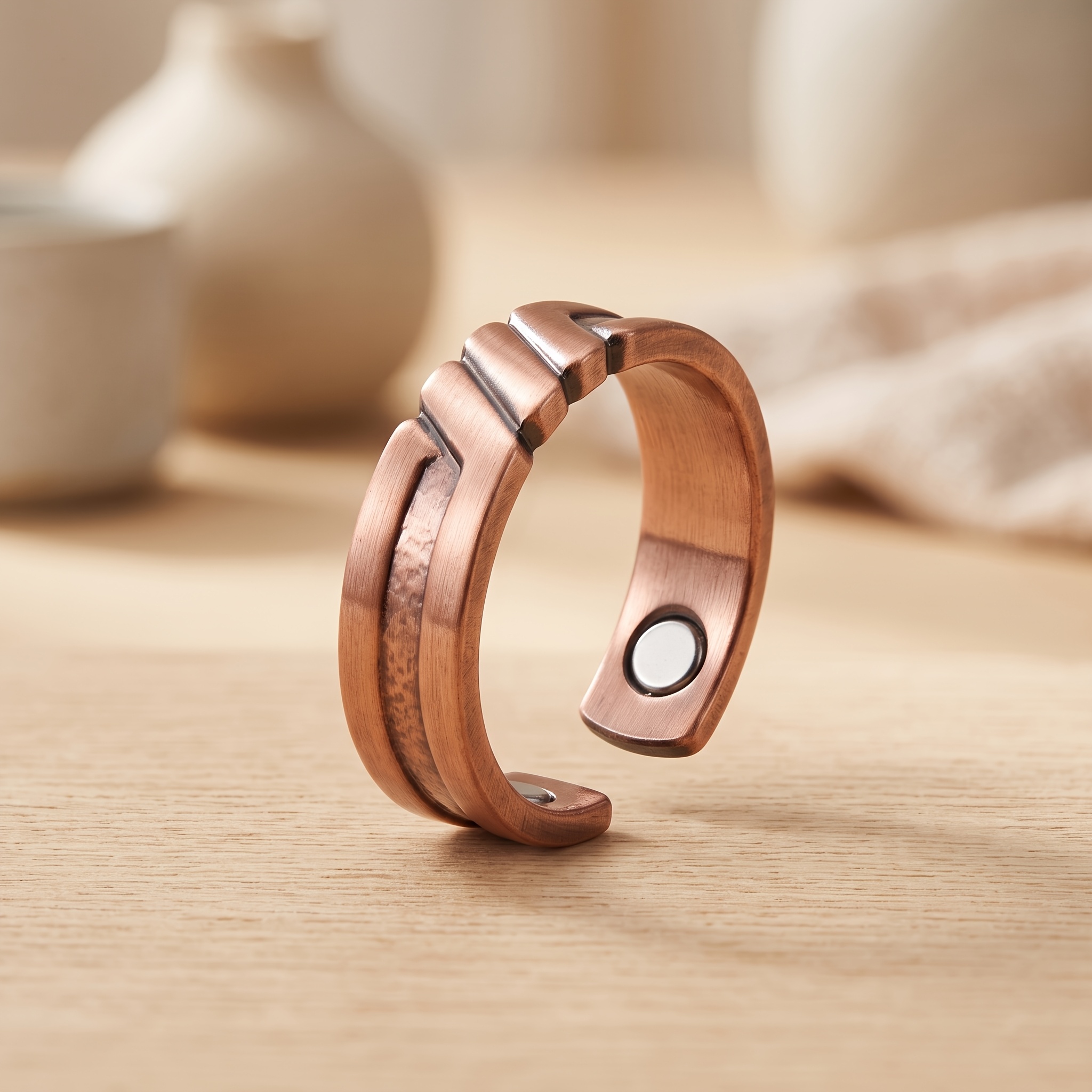Copper Open Ring with Vintage Geometric Design