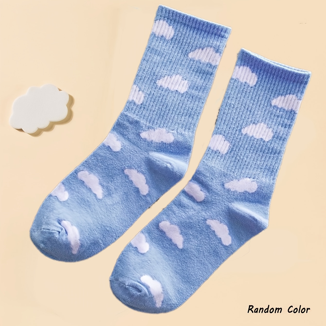 Image of 1/4 Pairs Of Cloud-shaped Medium Length Socks, Suitable For Outdoor Sports Clothing For Men And Women, Made Of Material, Machine Washable, With Random Colors