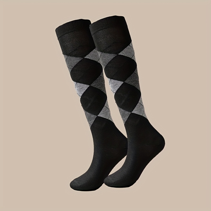 1 Pair/4 Pairs Autumn Winter Rhombus Calf Socks, Dance Knee Socks, Mid-calf Style Socks, Ideal Holiday Gift For Christmas, Thanksgiving, Etc