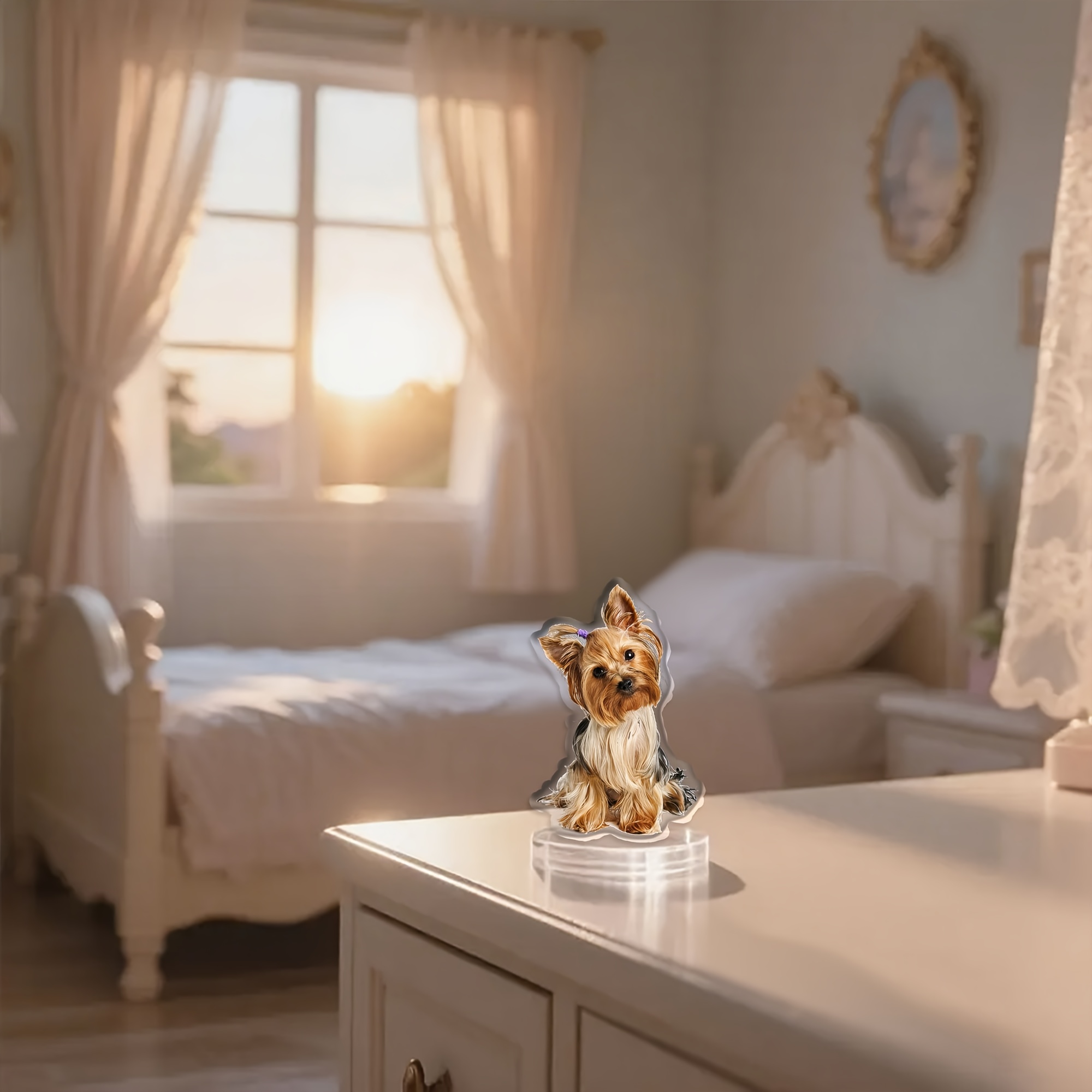 TEMU Collectible Figurines ,2d Flat, Personalized Photo Dog Figurine - Custom 2d Flat Acrylic Standing Or Sitting Pet With Photo, Sturdy Round Base,