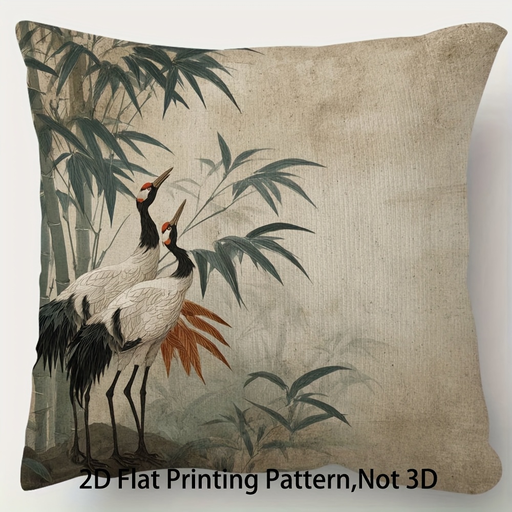 TEMU 2d Flat - 1pc Of 2d Flat Printed Double-sided Short Plush Decorative Pillowcase Featuring A Plane Print Of Asian Bamboo In A Vintage Style,