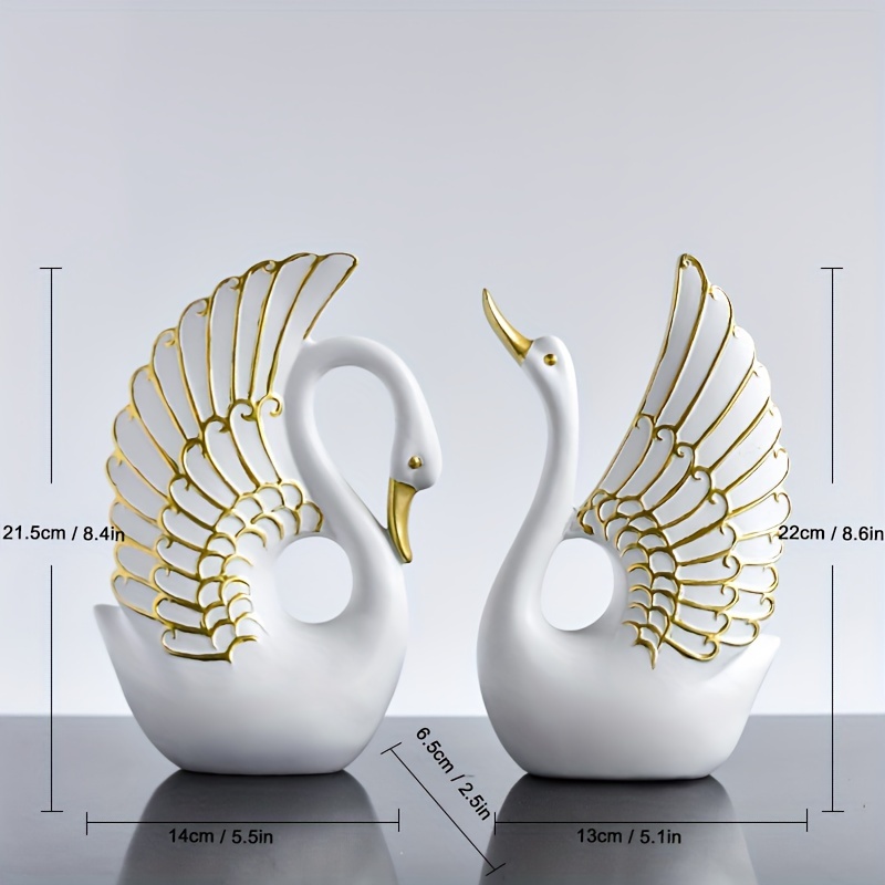 2pcs/Set Statue d'Art Cygne en Résine, Ornement, Vent Lumière Luxe Pièces Décoration Intérieure, Sculpture Moderne…: retailer-supplied image