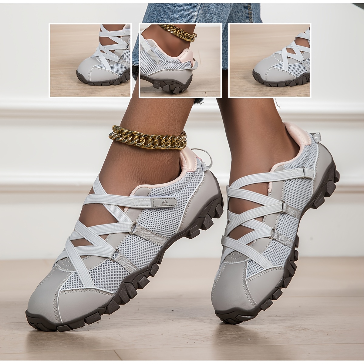 TEMU Sneakers, Women' Style, Wear-resistant, Comfortable, Elegant And Gentle, Four-season Cross-strap Running Shoes, Suitable For , , And Versatile
