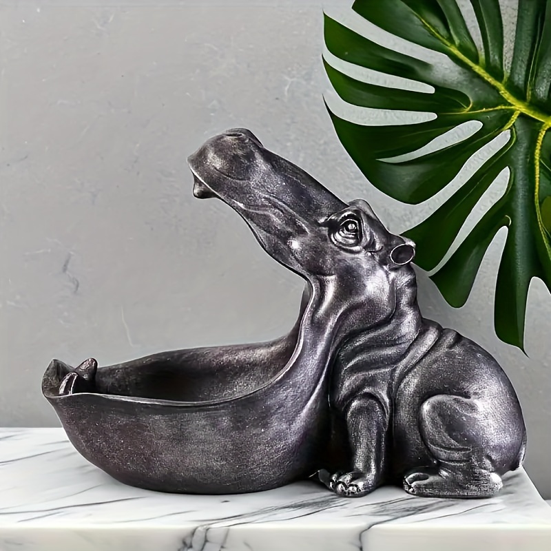 TEMU Hippo Statue Home Resin Figurine Fun Candy Dish, Key Bowl, Decoration Container Storage Box