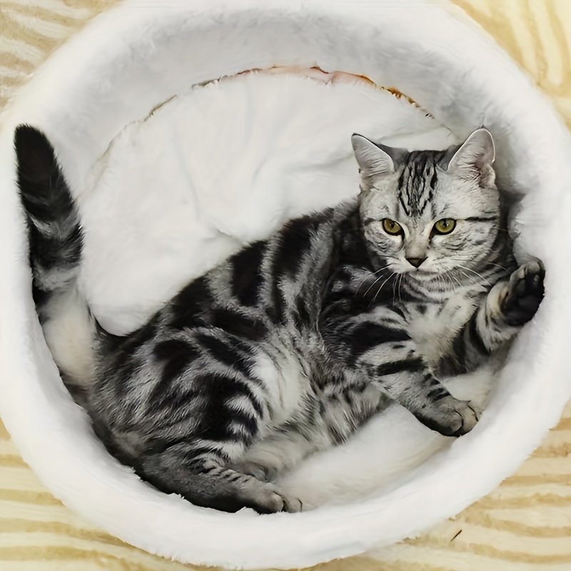     bed oversized semi   with plush bolster   bed for multi cat households polyester material multi   design cat bed for indoor cats     texture Product details 3