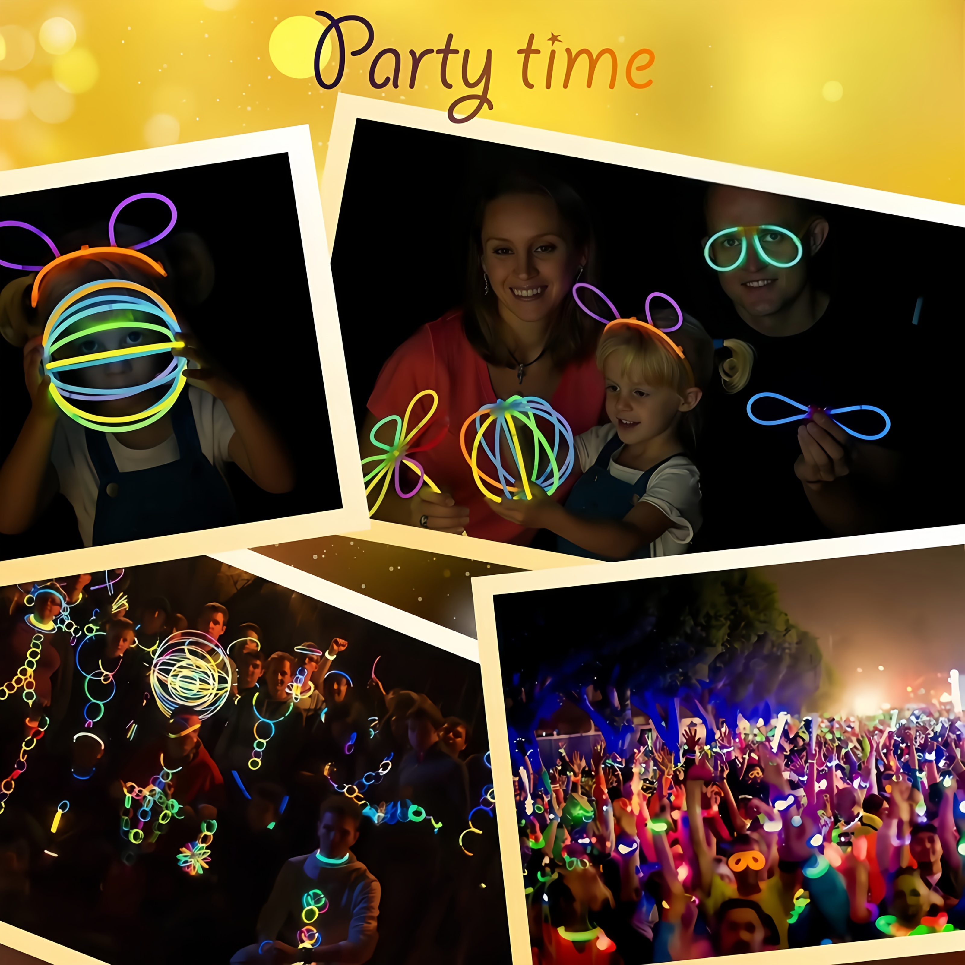 115 stick party supplies kit with neon glow in the dark glasses necklaces bracelets hour 8 vibrant colors purple red yellow white plastic polyethylene for halloween birthdays concerts no batteries electricity required Product details 5