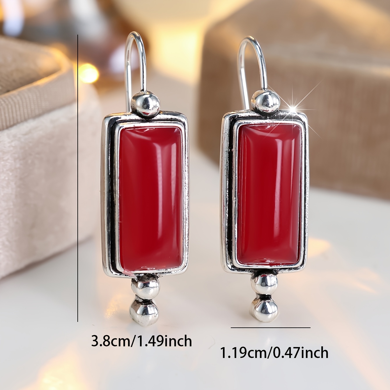 Women's Elegant Red Synthetic Zirconia Stud Earrings, Light Luxury