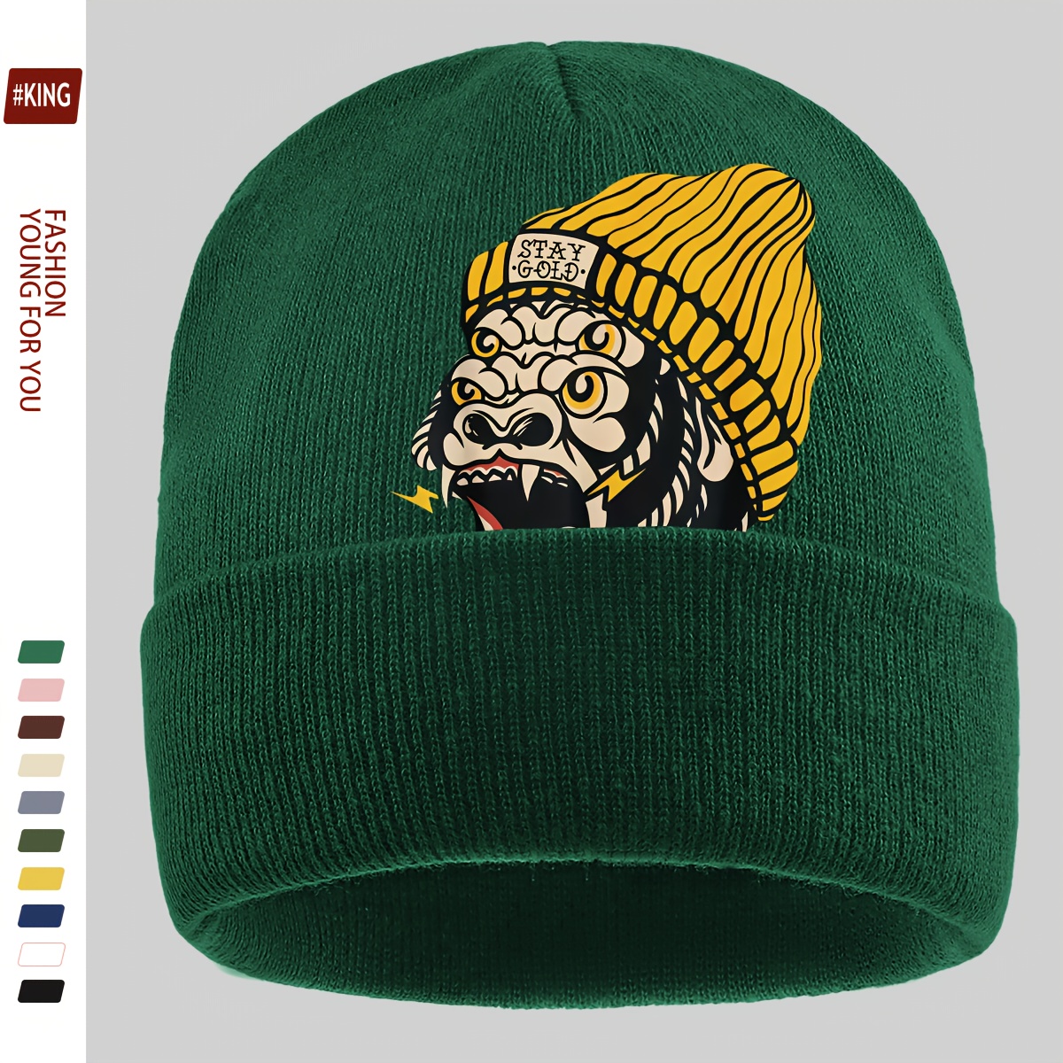 TEMU 1pc Fantasy Multi- Gorilla Solid Color Simple Brimless Beanie, Style, Autumn/winter Fine Pullover Hat For Men And Women, Suitable For