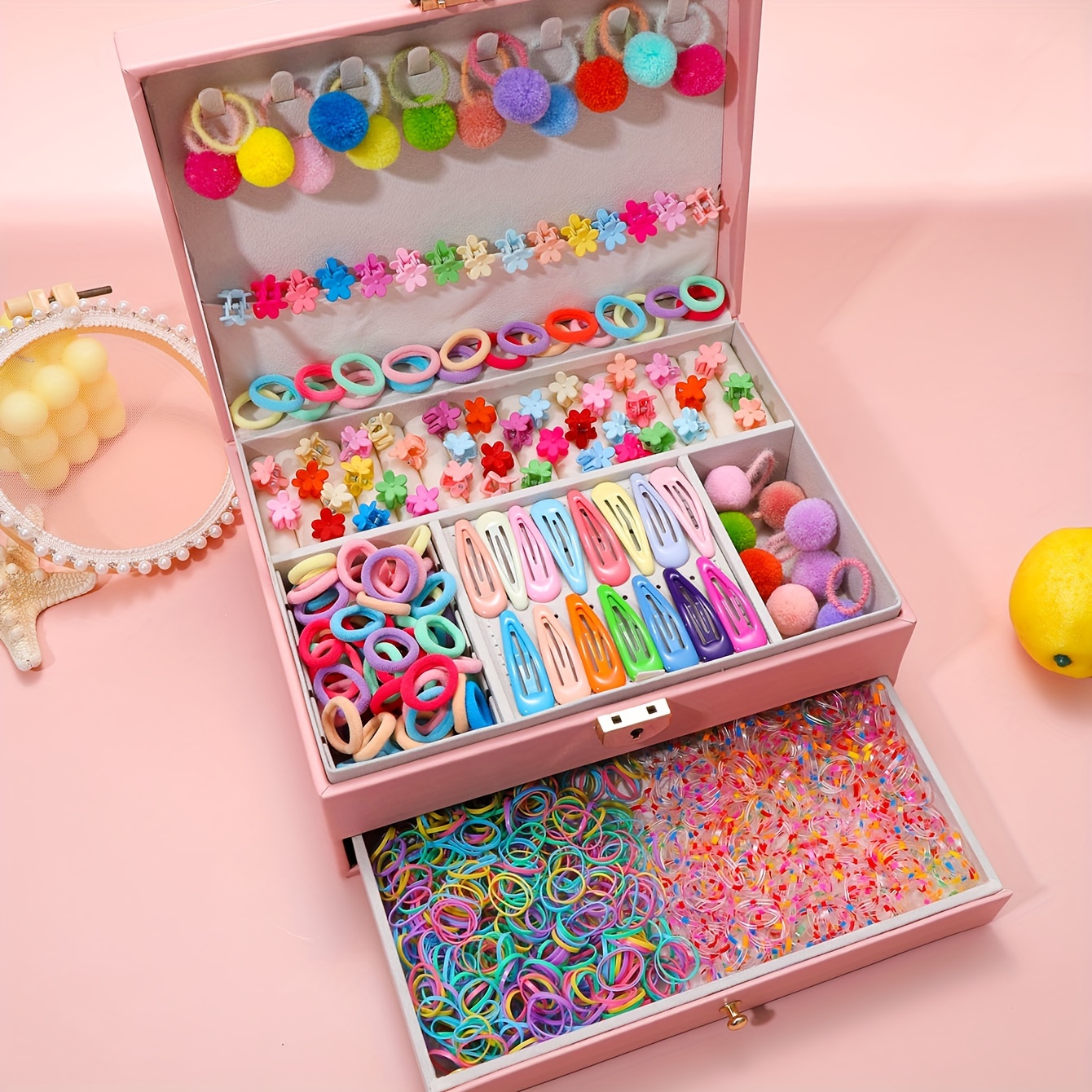 

Chic 1201-piece Hair Styling Set: Colorful Elastic Bands & Flower Clips - Perfect For All Seasons