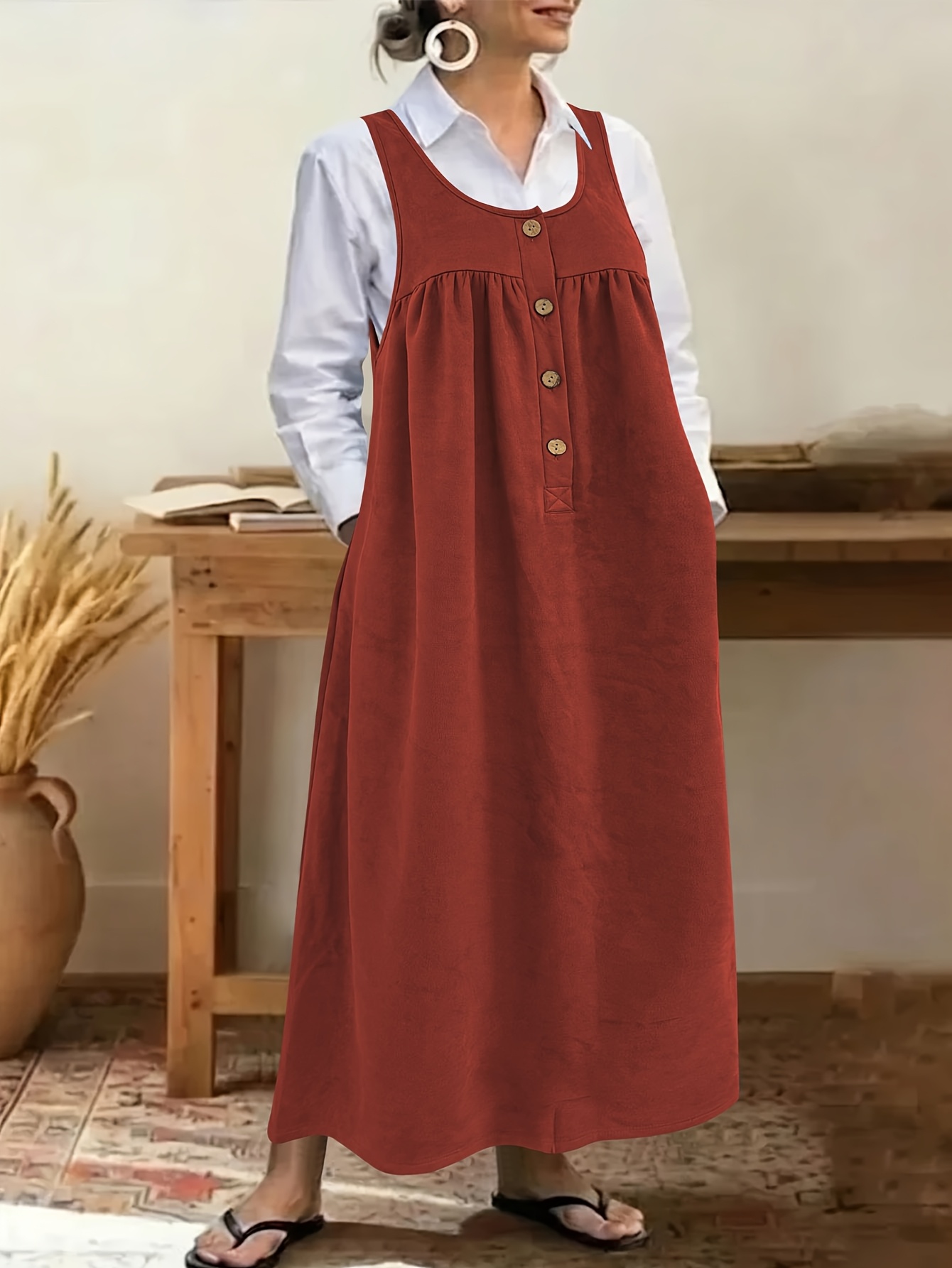item picture plus size plus size european and   size womens clothing new solid color button suspender skirt sleeveless loose casual dress