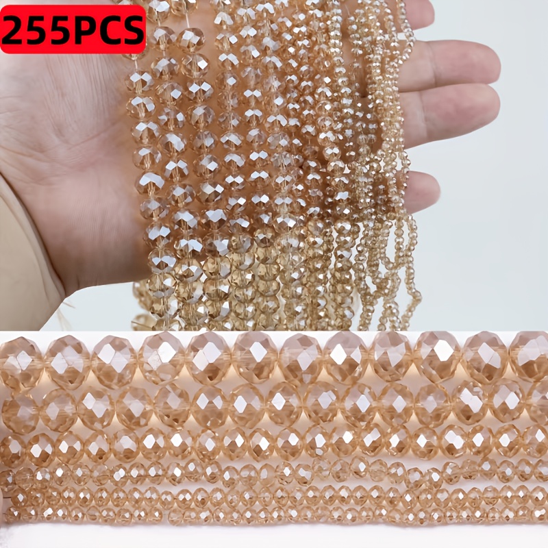 TEMU 255pcs Perles de verre Champagne 4Mm/6Mm/8Mm, Fournitures de fabrication de bijoux, Perles d'espacement pour bracelets et , Perles et