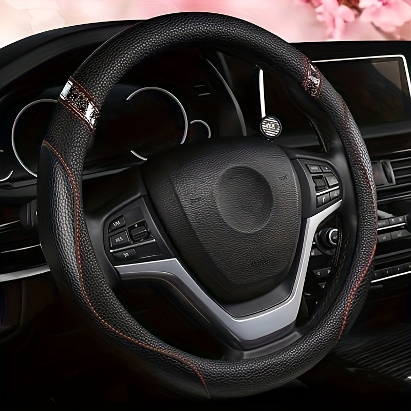 

Sporty & Fashionable Contrasting Color Pu Leather Steering Wheel Cover, All-season Car Accessories, Universal 15-inch/38.1cm Fit