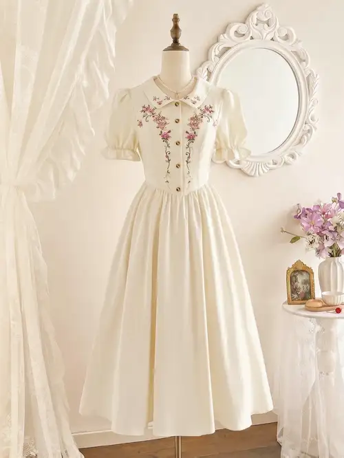 tea collection holiday dress Skyraze White Summer Modest Holiday Tea Party Dress For Women,Elegant Heart-Shaped Neckline Lantern Sleeve Milkmaid Cottagecore Vintage Wedding Guest Outfits