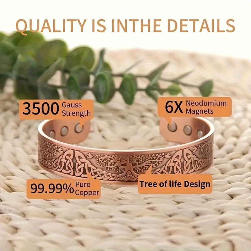 Upgrade Copper Magnetic Tree of Life Bracelet, Adjustable Cuff Bangle