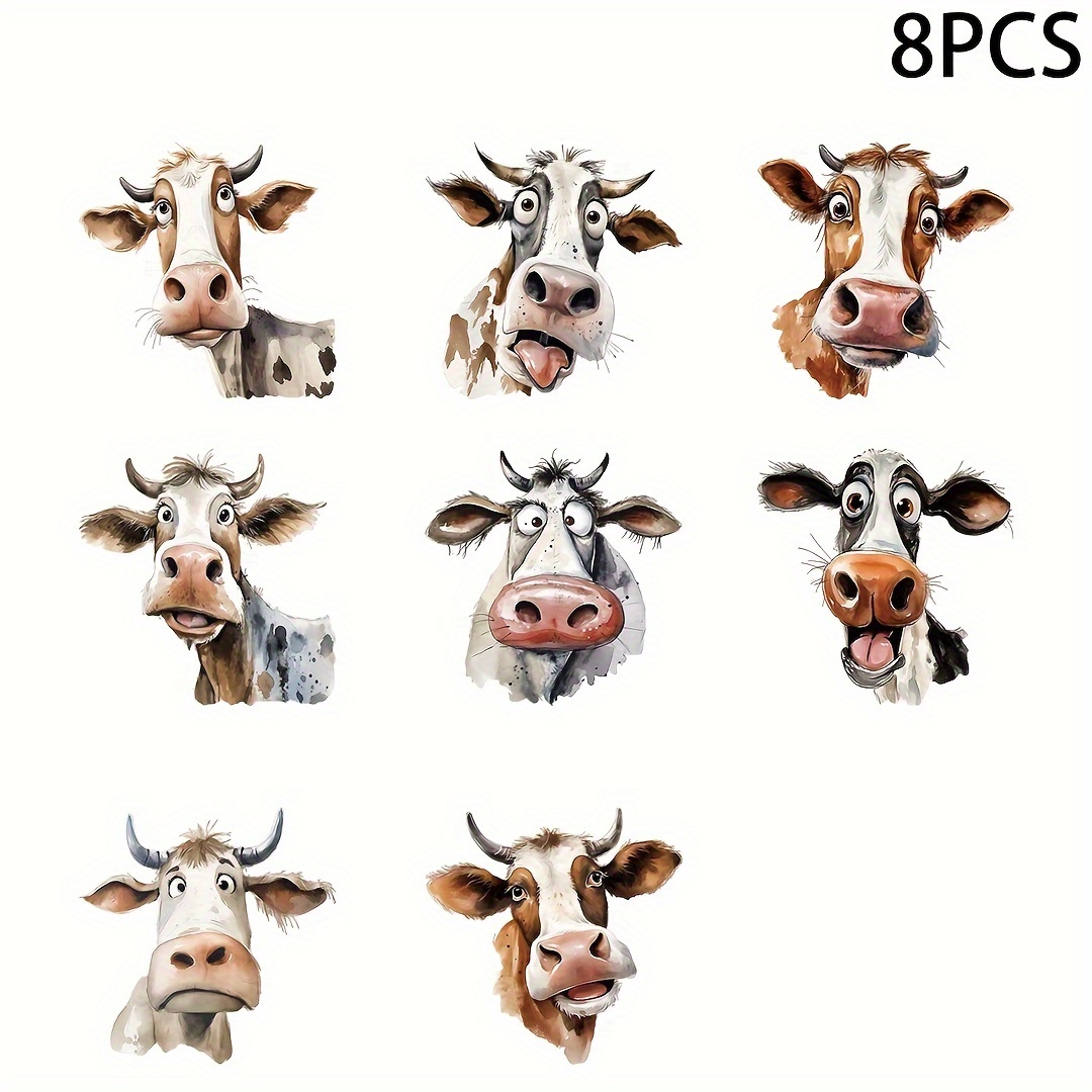 

8pcs Funny Cow Uv Dtf Transfer Sticker Libbey Glass Cups Diy Wrap Transfer Sticker For 16oz Glass Cup Waterproof Sticker Bottle Sticker Adhesive Sticker-high Quality