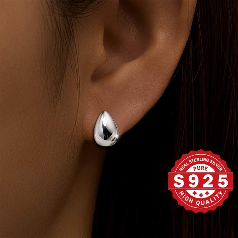 

Pair Of Women's Large Water Drop Earrings, S925 Pure Silvery, Simple Pure Silvery Earrings, Water Drop Shape, And Fashionable, Suitable For , Low Allergy 2g