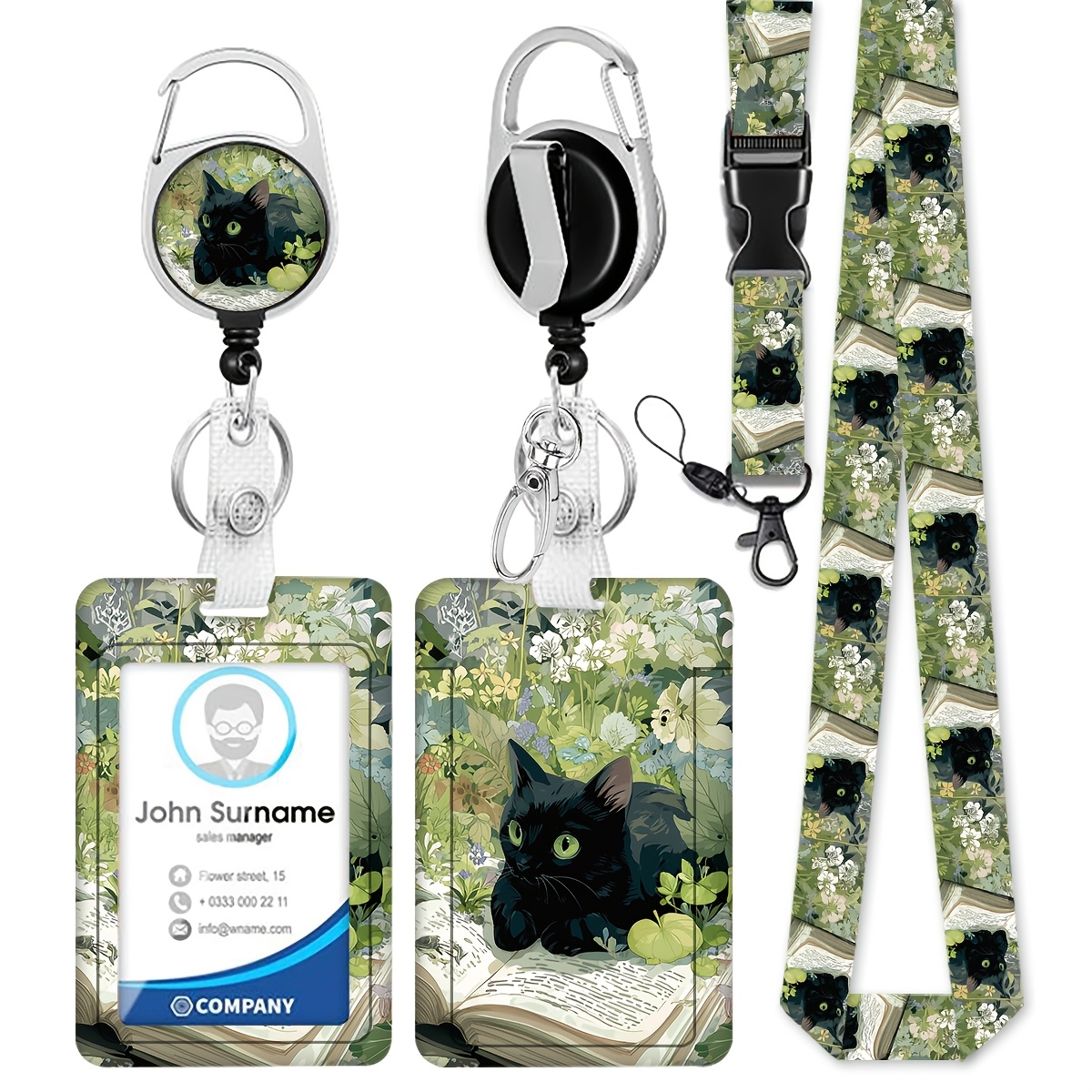 TEMU 2d 4 Cat Patterns Id Badge Holder With Breakaway Lanyard & Retractable Badge Reel - Cute Nurse Teacher Name Tag Clip, Detachable Card Holder