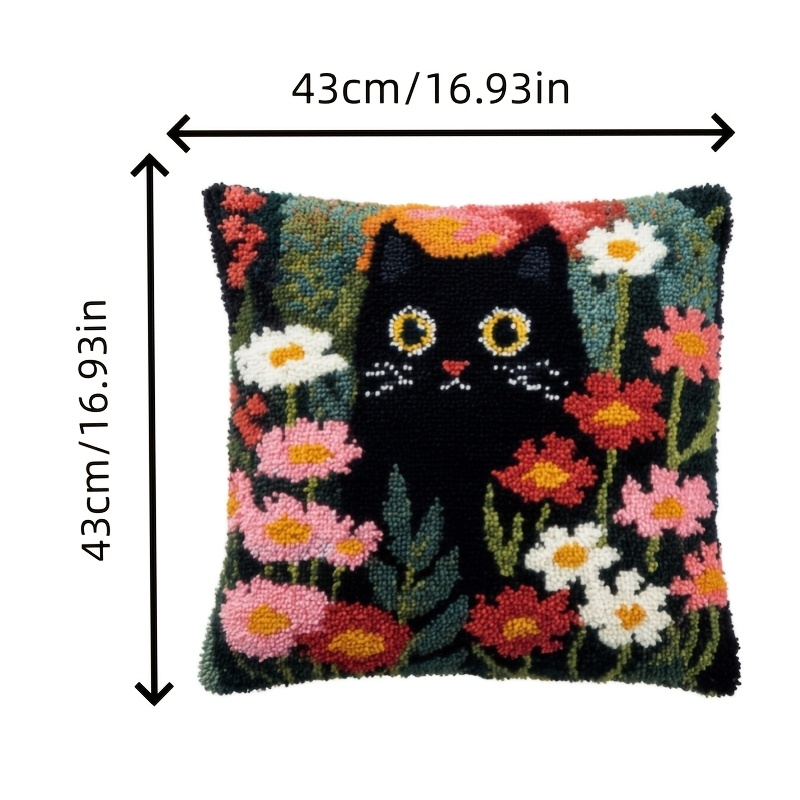 Latch Hook Pillow Kit with Black Horse Pre-Printed Cover, DIY Craft Set