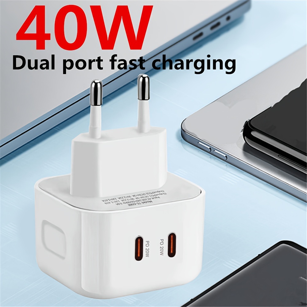 

40w Dual Port Usb C Fast Wall Charger, European Standard Plug, Travel Power Adapter With Pd 20w Output For , Samsung & Usb C Devices - 220v-240v Power Supply