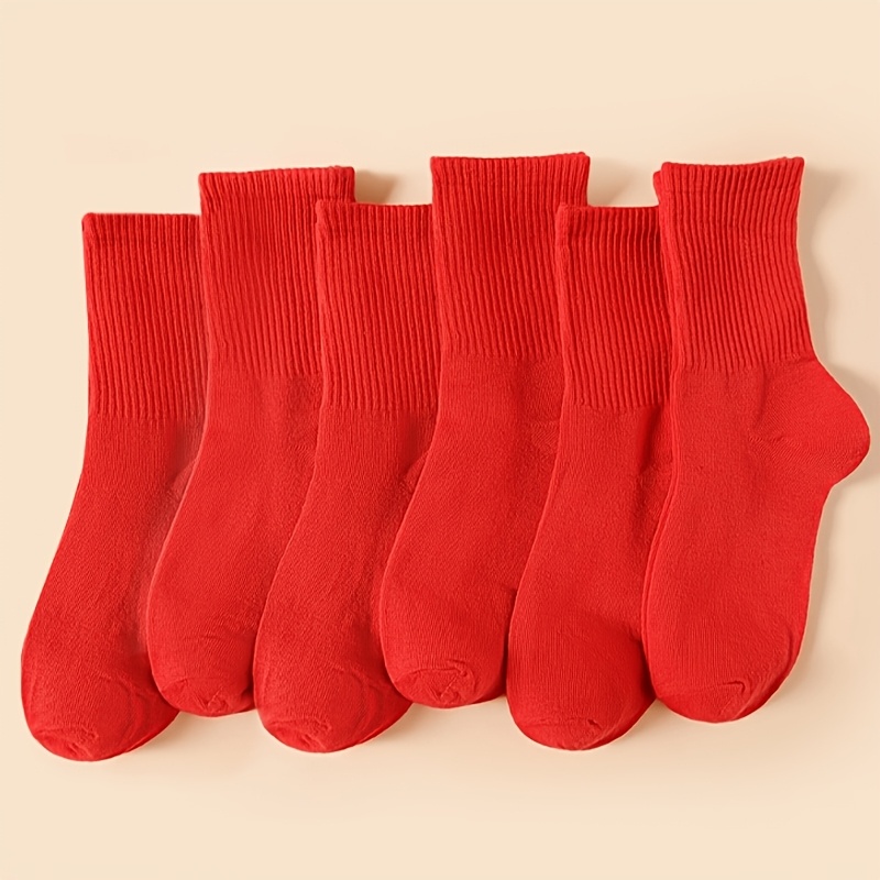 TEMU Pack de 6 de calcetines unisex de media pantorrilla para toda temporada, de moda, a , de color liso con rayas verticales, versátiles, suaves,